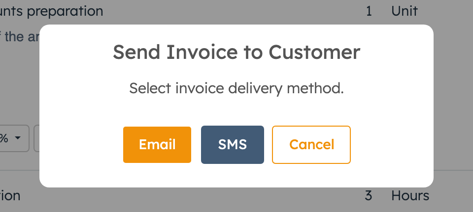 Send to Customer window with Email and SMS