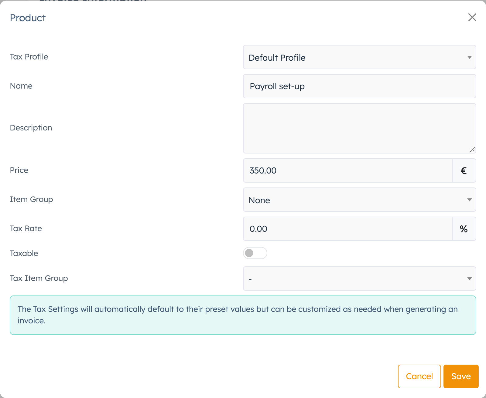 Save to Products pop-up on an invoice line