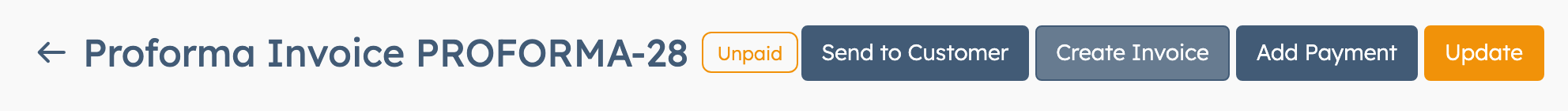 Proforma header buttons with Create Invoice