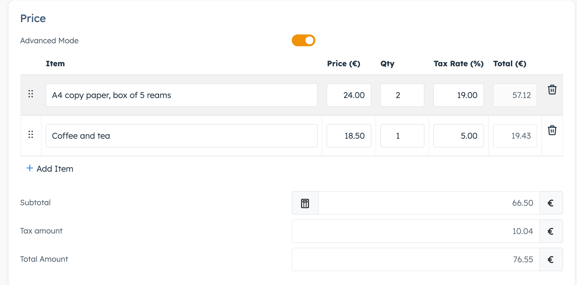Expense with Advanced Mode on and two lines